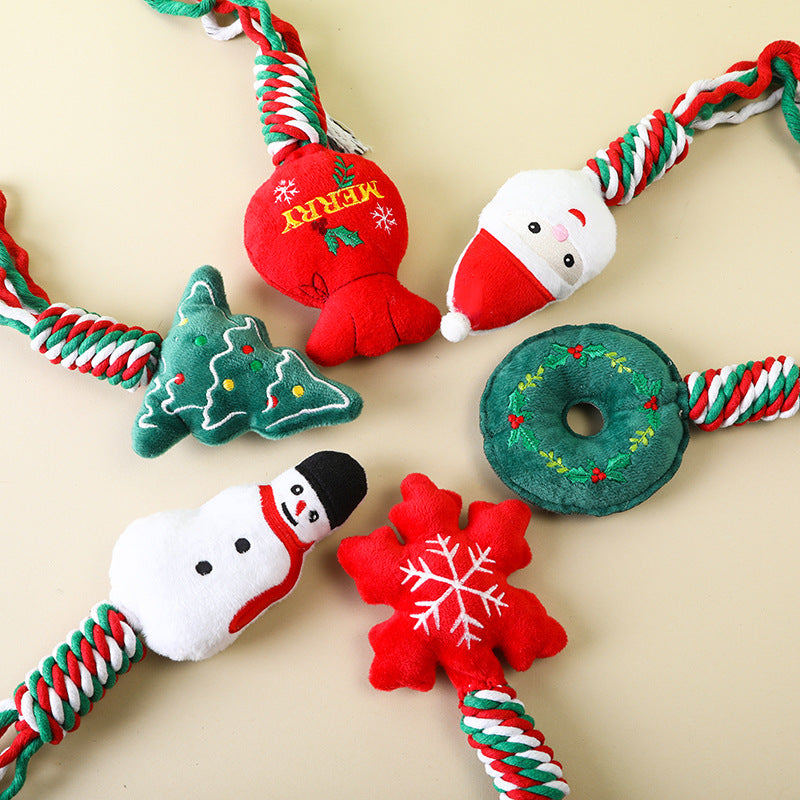 Christmas Cotton Rope Pet Plush Toy Teeth Grinding Durable Cartoon Self Hi Dog Toy Cat Supplies - Korvel