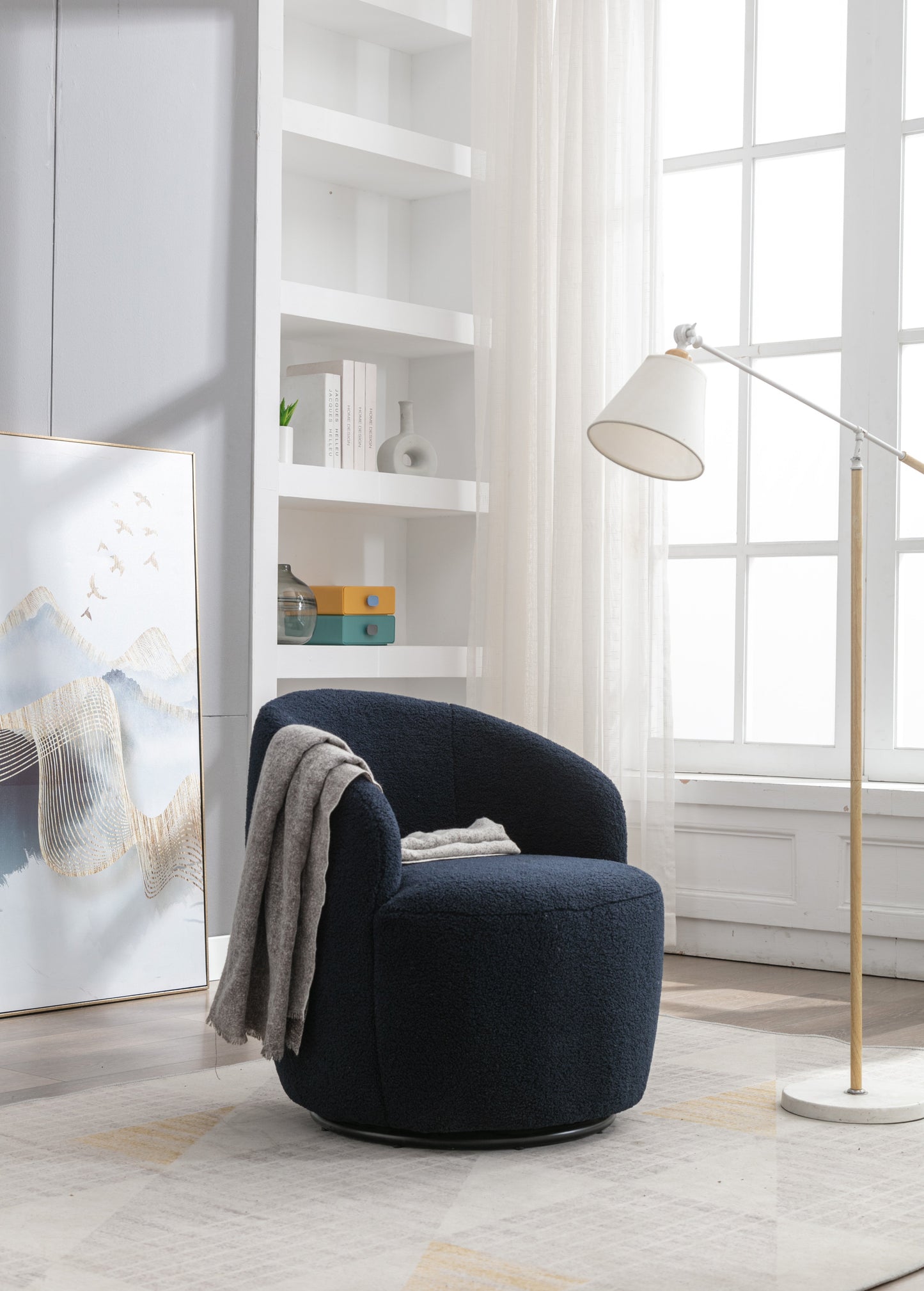 Teddy Fabric Swivel Accent Armchair - Dark Blue
