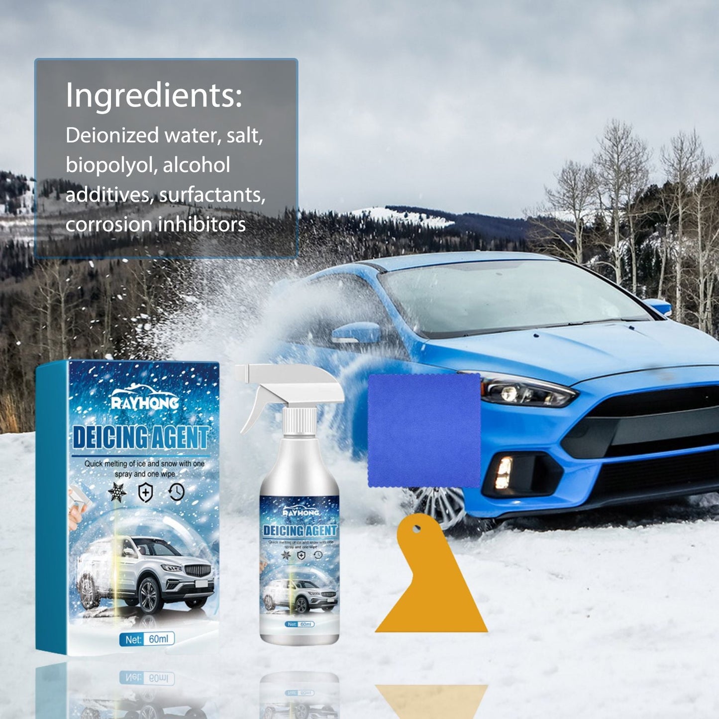 Deicing Agent, Winter Car Glass Fast Melting Snow Remover Front Windshield Snow Repellent - Korvel