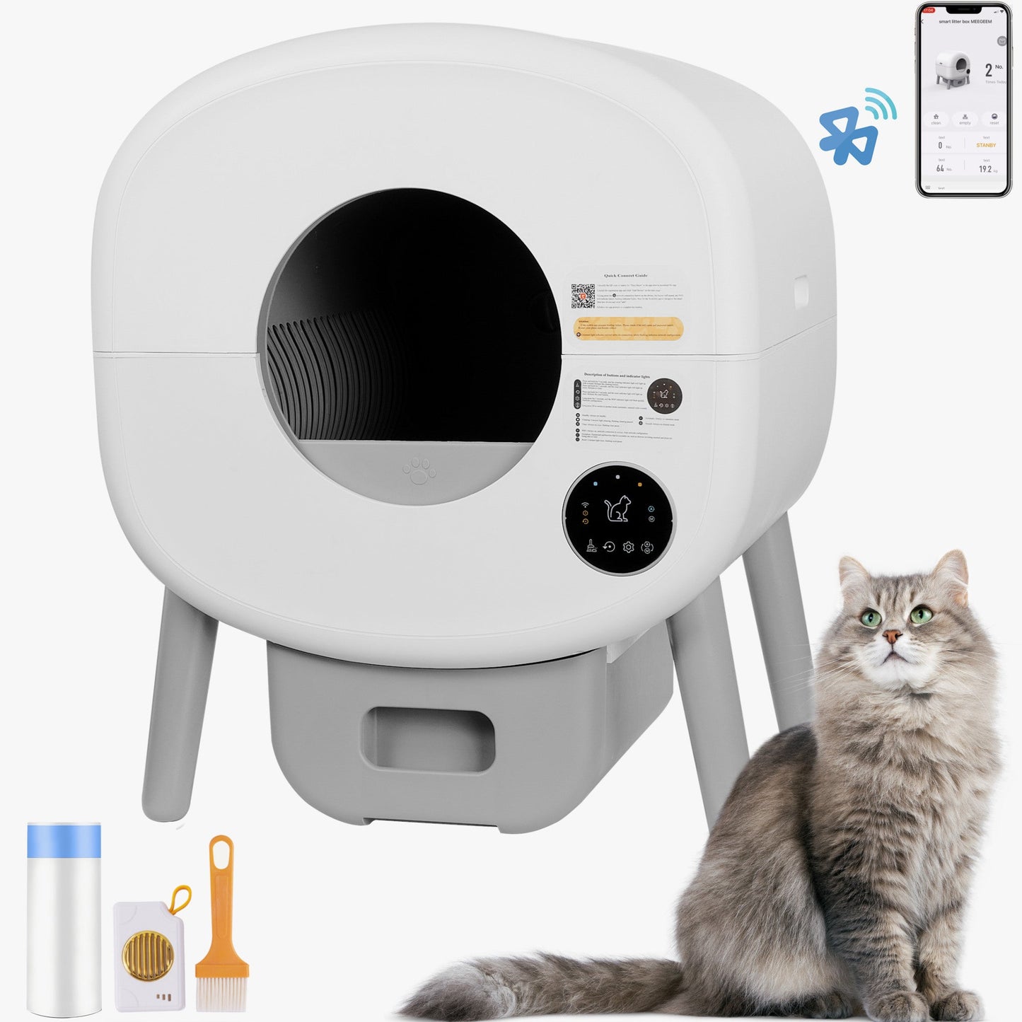 Automatic Smart Cat Litter Box, Large Capacity Self-Cleaning Litter Box with Infrared/Gravity/Ambient Light Function(Model B) - Korvel