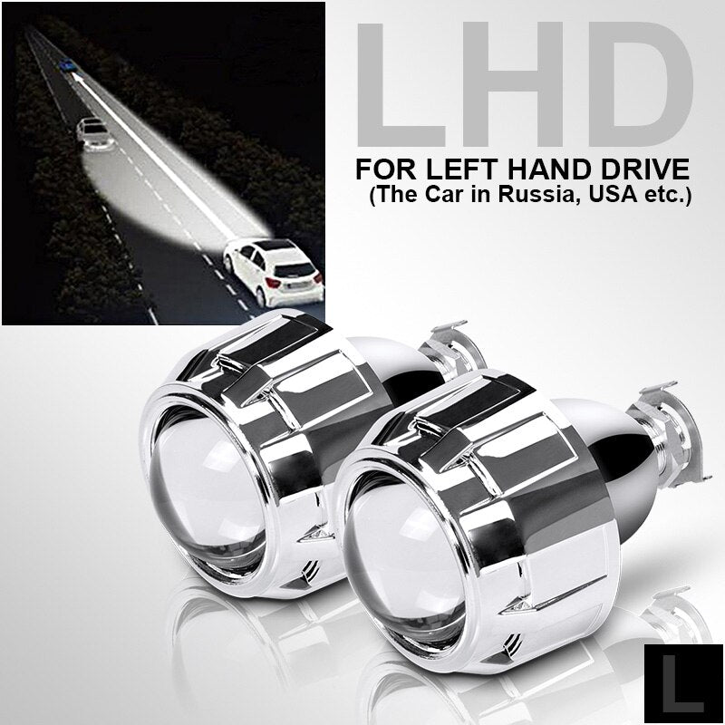 RACBOX 2Pcs 2.5 Inch Universal Bi Xenon HID Projector Lens Silver Black Shroud H1 Xenon LED Bulb H4 H7 Motorcycle Car Headlight - Korvel