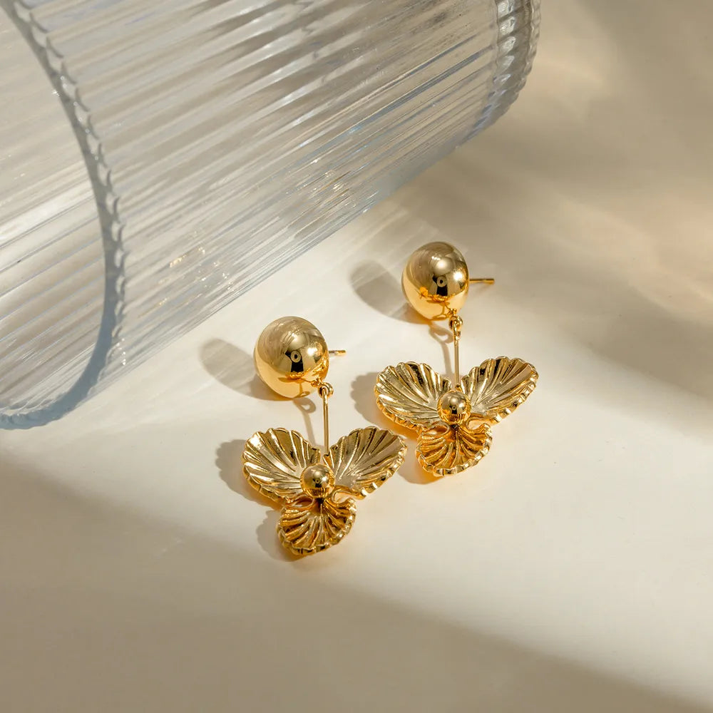 Pendientes Colgantes de Flores de Acero Inoxidable Elegantes