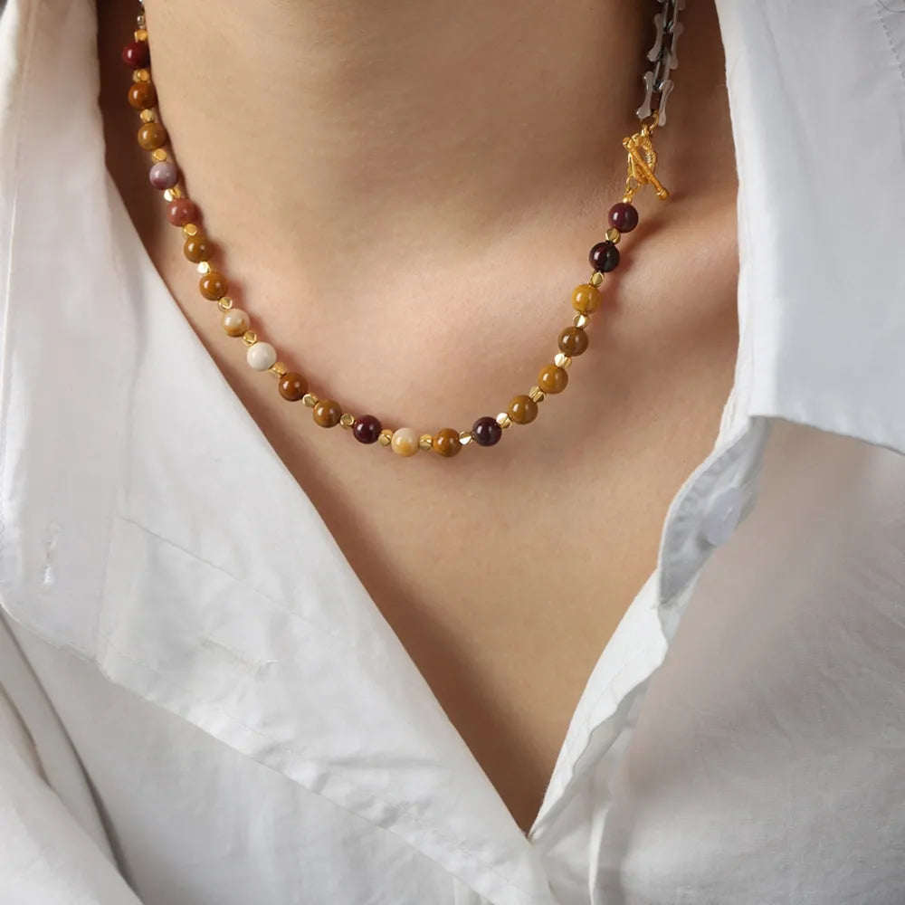 Collier en Pierre de Jaune d'Oeuf en Acier Titane