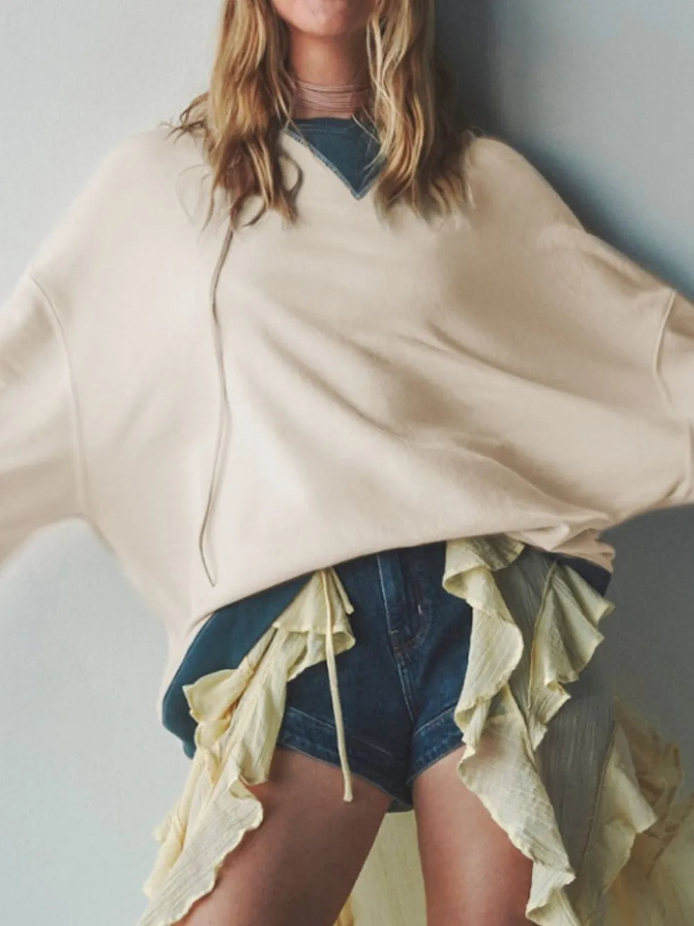 Contrast Dropped Shoulder Long Sleeve Sweatshirt - Korvel