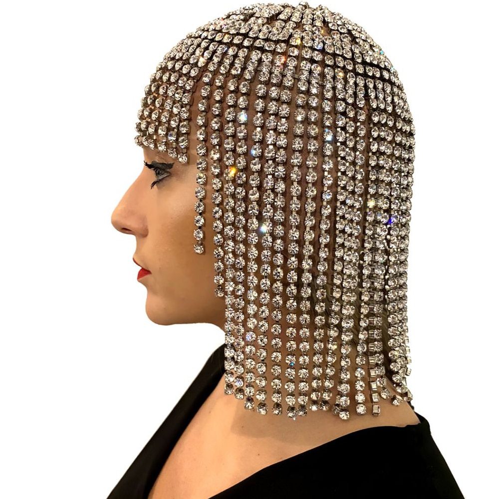 Big diamond tassel headwear water diamond full diamond temperament ethnic style hat - Korvel