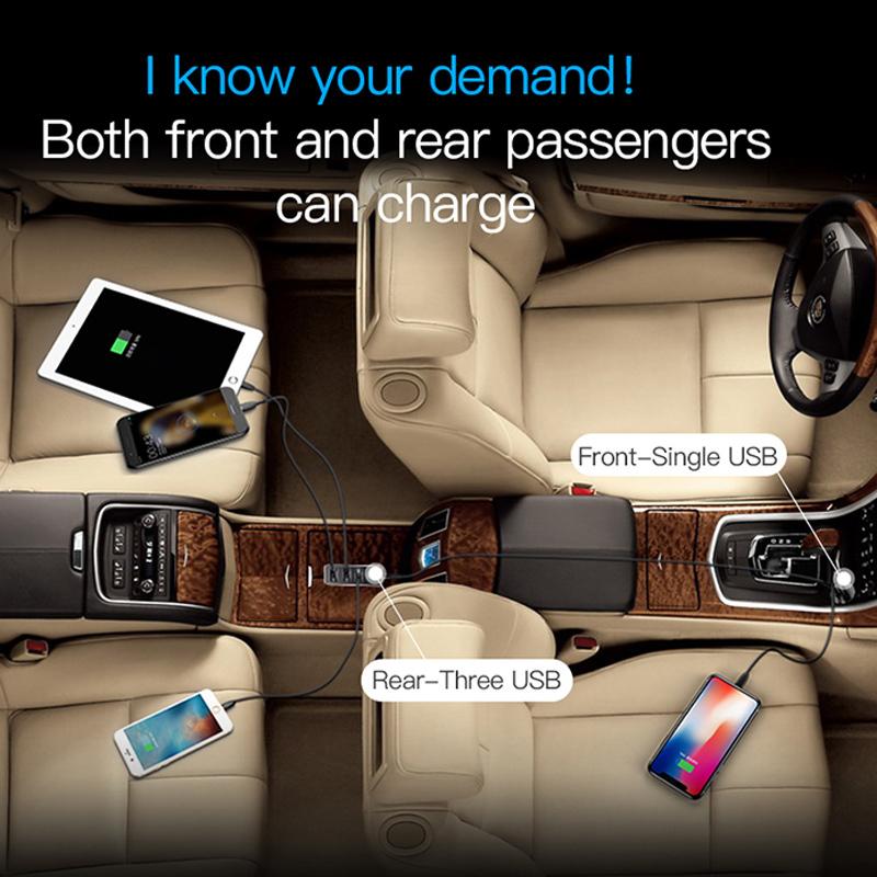 Baseus 4-Port Fast Car Charger - 5.5A Multi USB Adapter