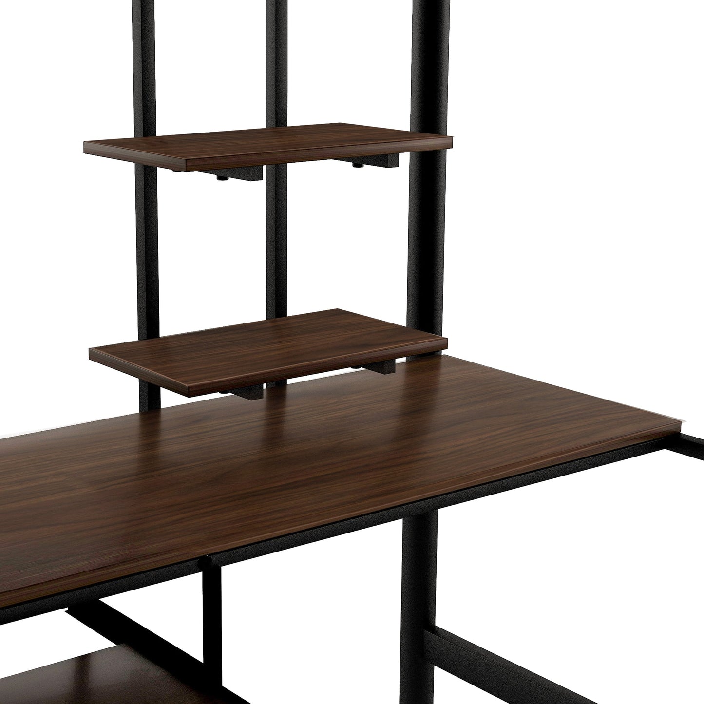 Loft Bed with Desk and Shelf   Space Saving Design Full Black - Korvel