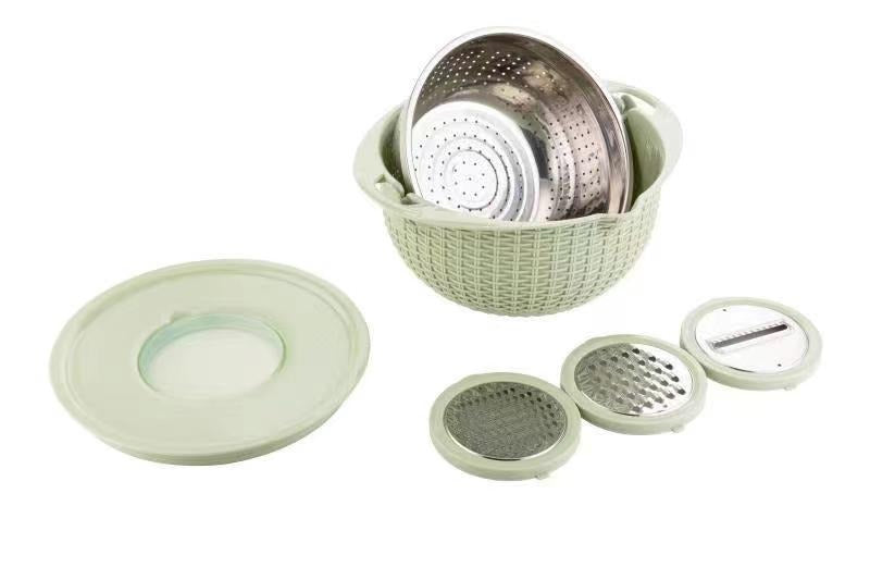 Stainless steel water filter basin household rotatable double layer vegetable washing and draining basket stainless steel line - Korvel