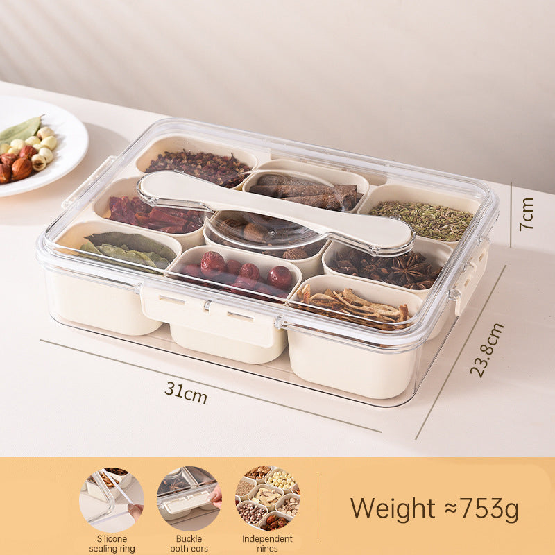 Design Sealed Snackle Storage Box With 9pcs Divider Plastic Divided Veggie Tray With Lid And Handle - Korvel