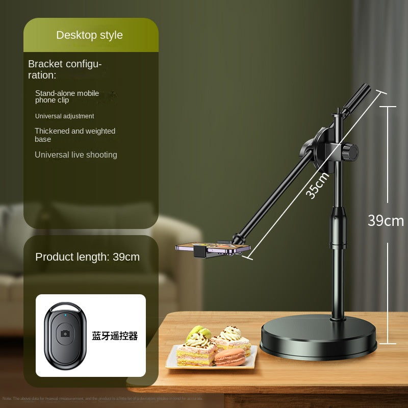 Mobile Phone Overhead Shooting Stand for Food Photography, Drawing, and Live Streaming - Adjustable Dual-Camera Position Desktop Phone Holder with Fill Light - Korvel
