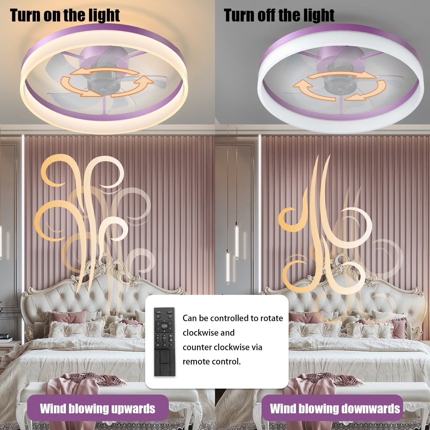 Dimmable LED Ceiling Fan with Modern Design in Purple