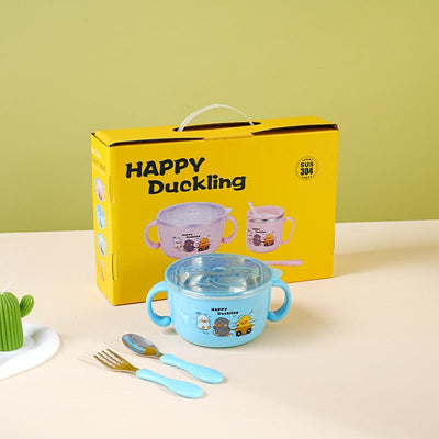 304 stainless steel children's tableware set cute baby food bowl stainless steel tableware children's water cup - Korvel