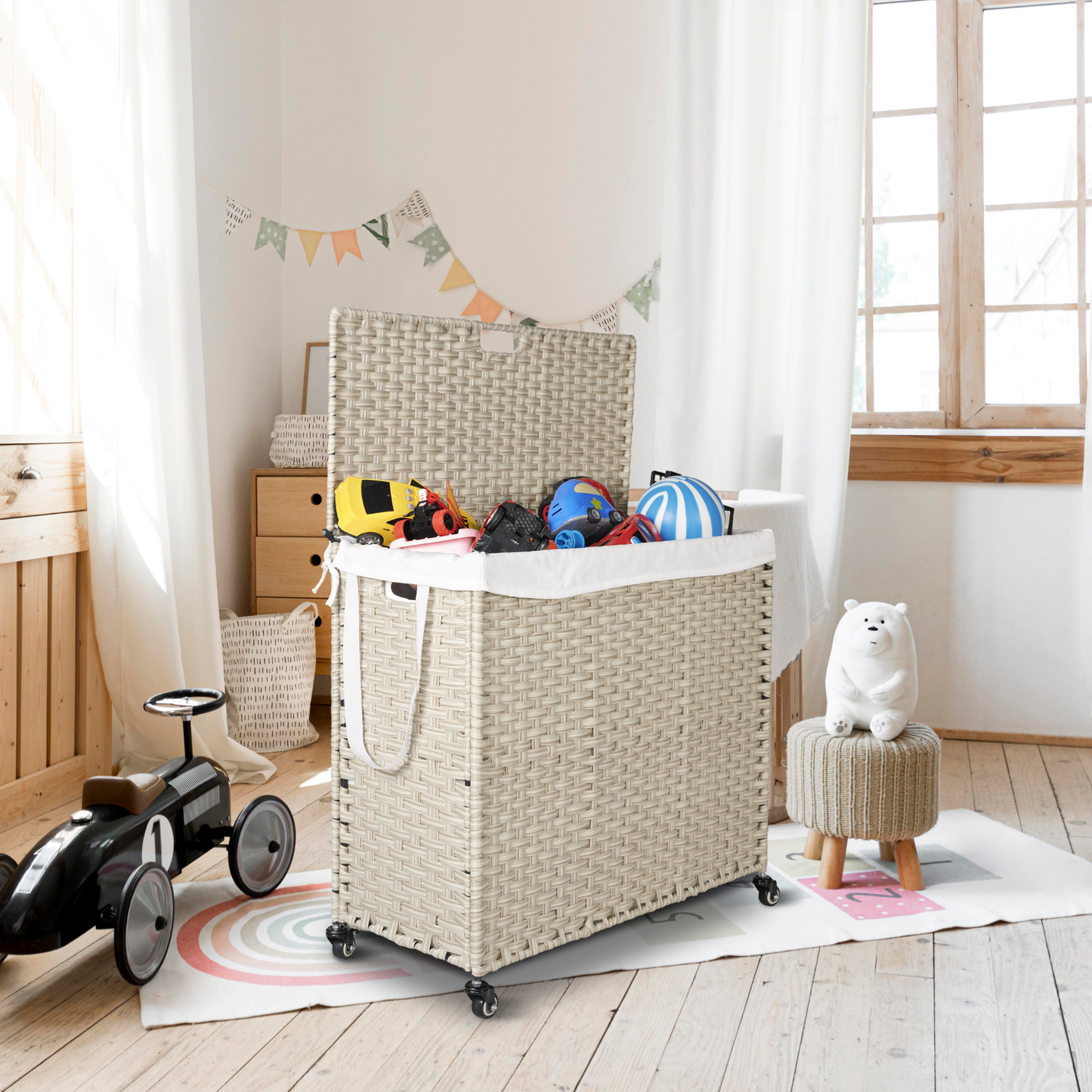 Premium Laundry Hamper with Lid and Wheels - 160L Grey