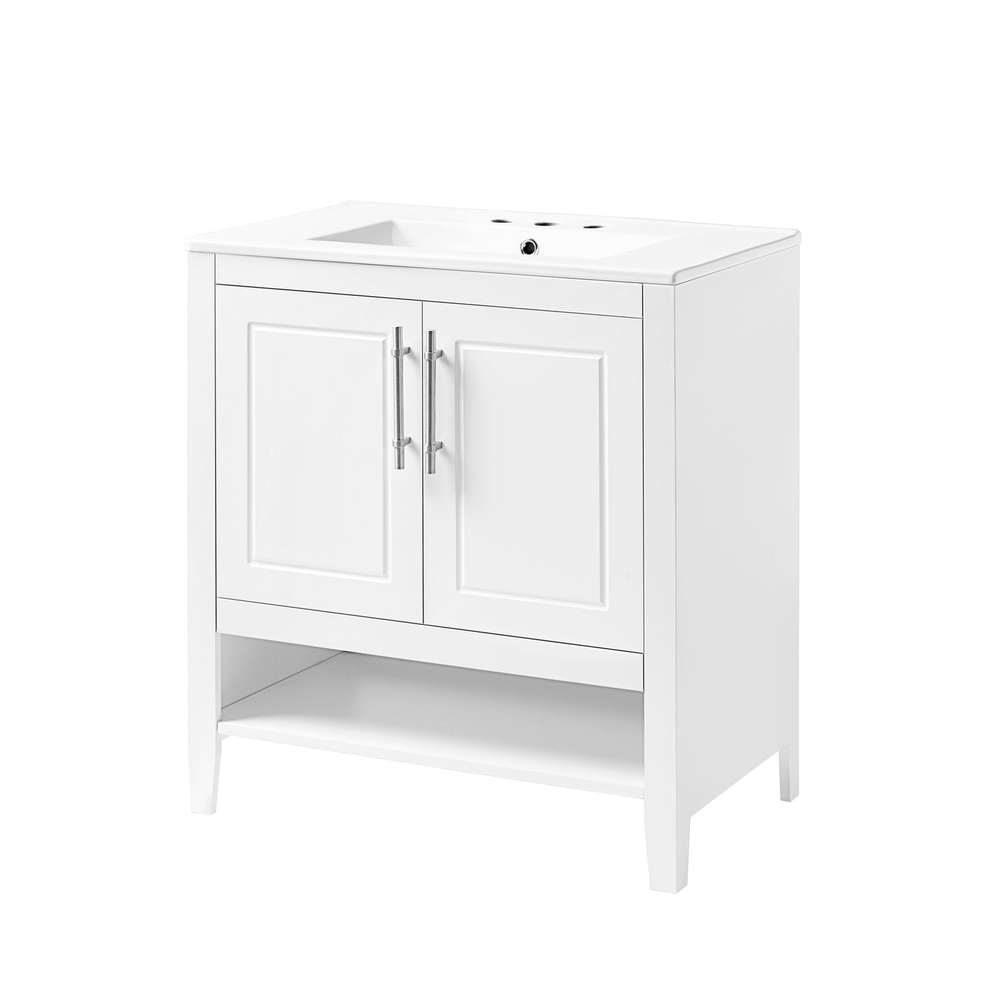 30" Bathroom Vanity with Sink  Multi-functional Bathroom Cabinet with Doors and Drawers Solid Frame and MDF Board, White - Korvel