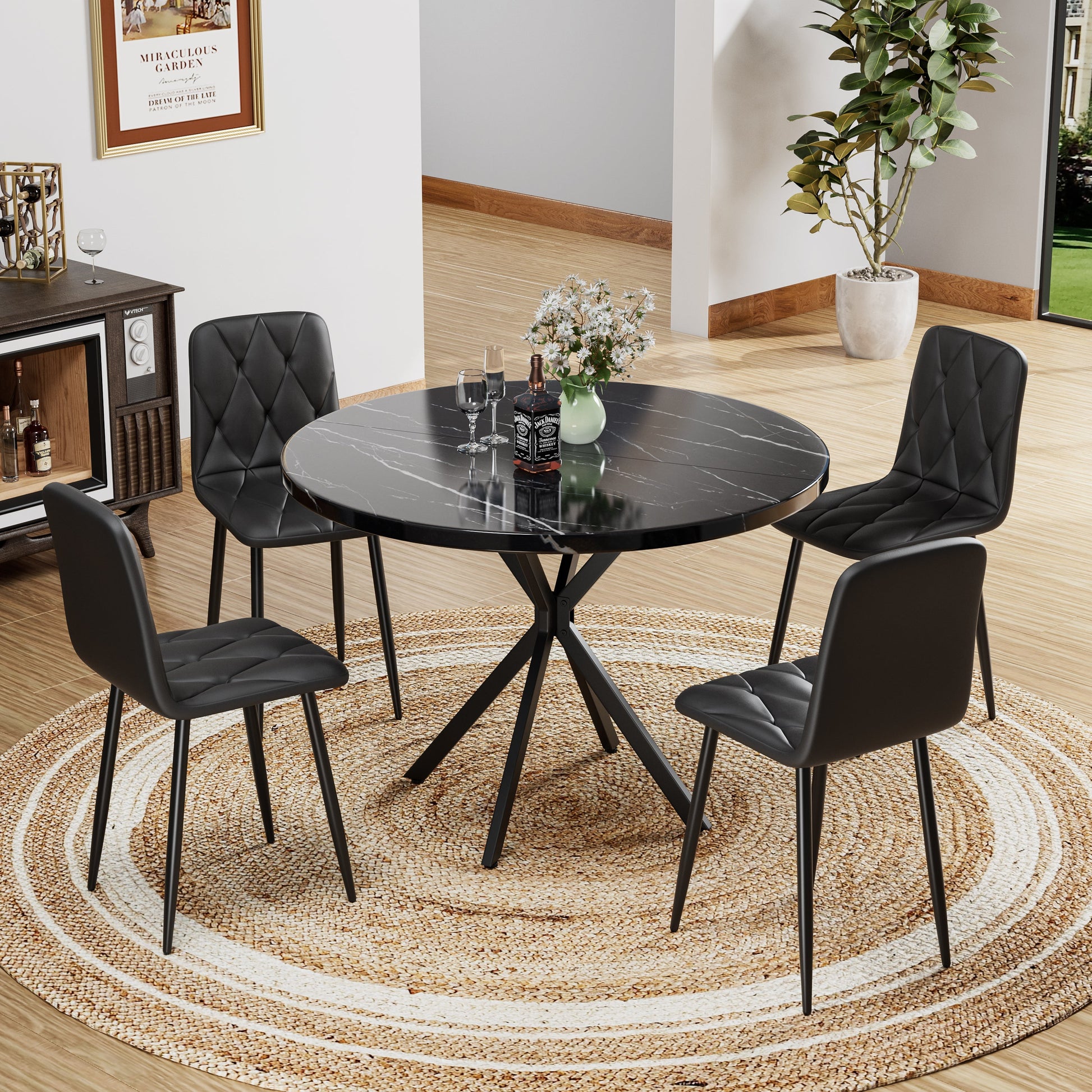 Dining Chairs Set of 4, Modern Kitchen Dining Room Chairs, PU Dining Chair Upholstered Cushion Seat and Sturdy Metal Legs - Korvel
