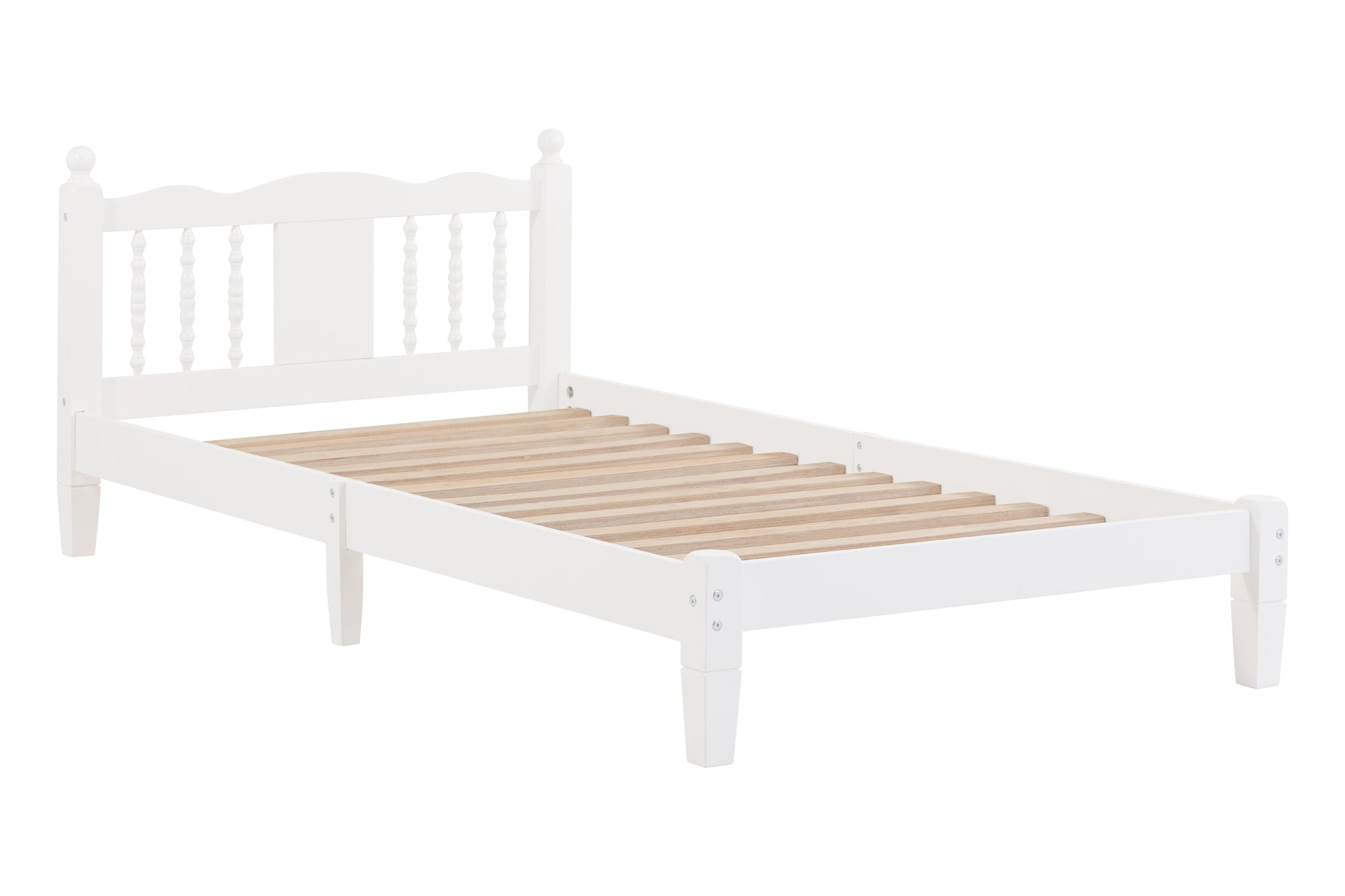 Twin Bed with Column-Decoration Headboard, with Bed Slats,White - Korvel