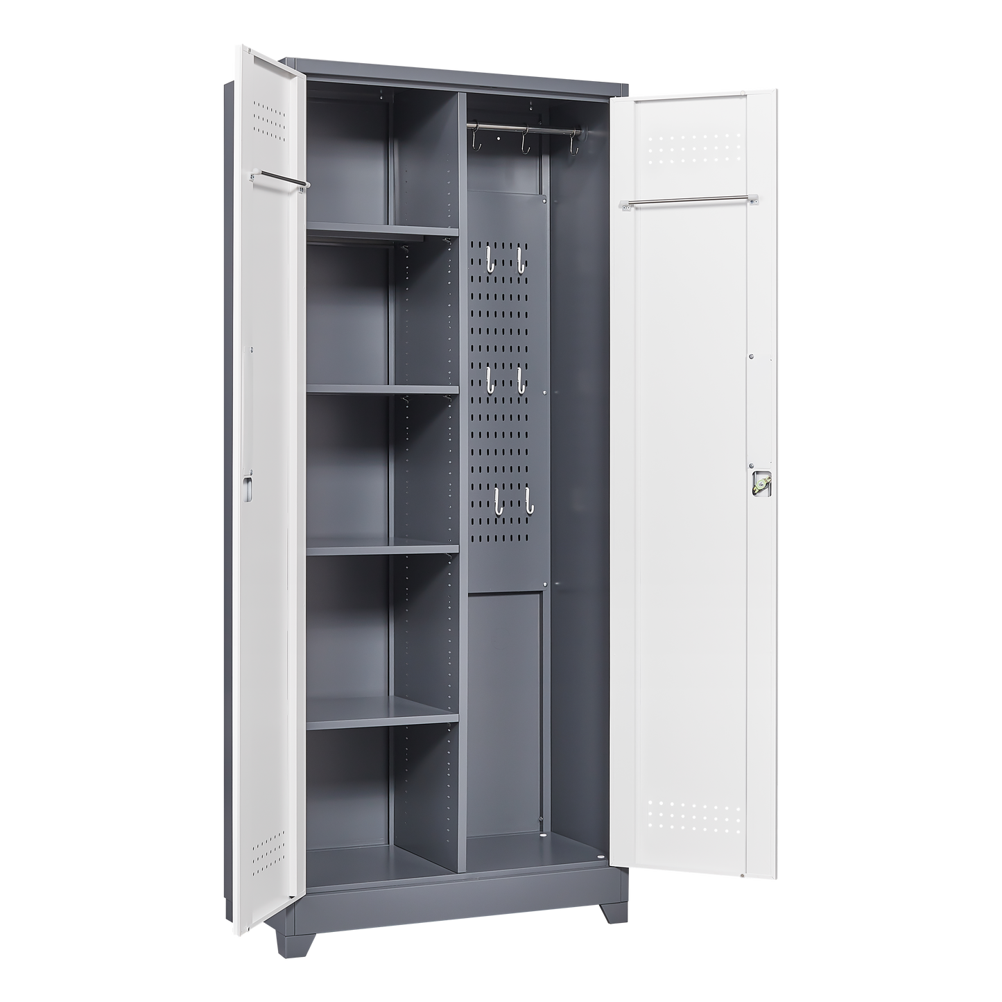 Metal storage cabinets, lockable cleaning tool cabinets, high broom tool organizers, and large storage cabinets in storage store - Korvel