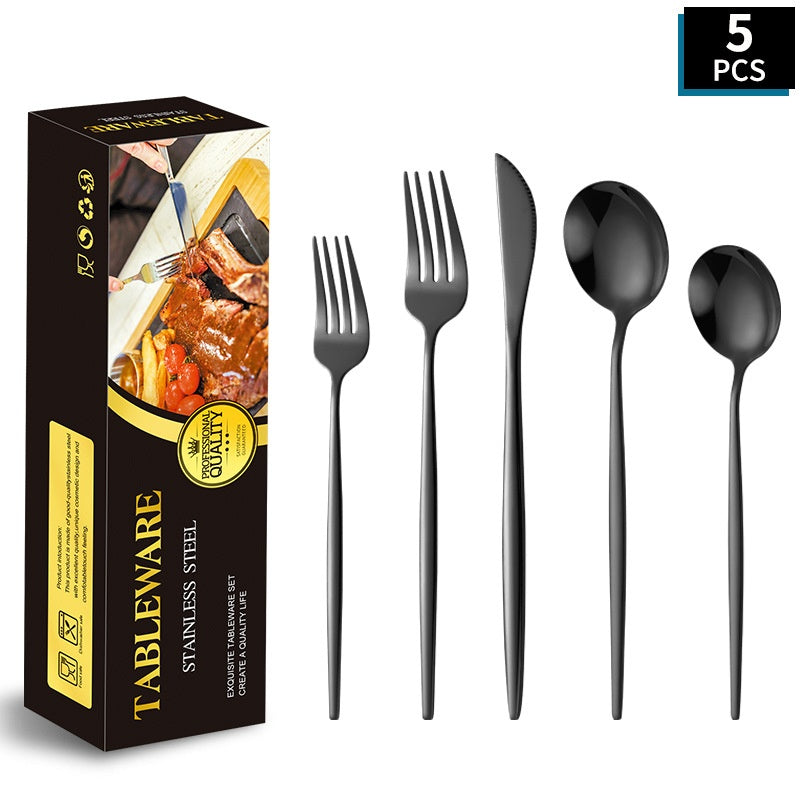 Portuguese Stainless Steel Knife Fork Spoon Golden Steak Knife Fork Set Four-Piece Tableware Set - Korvel