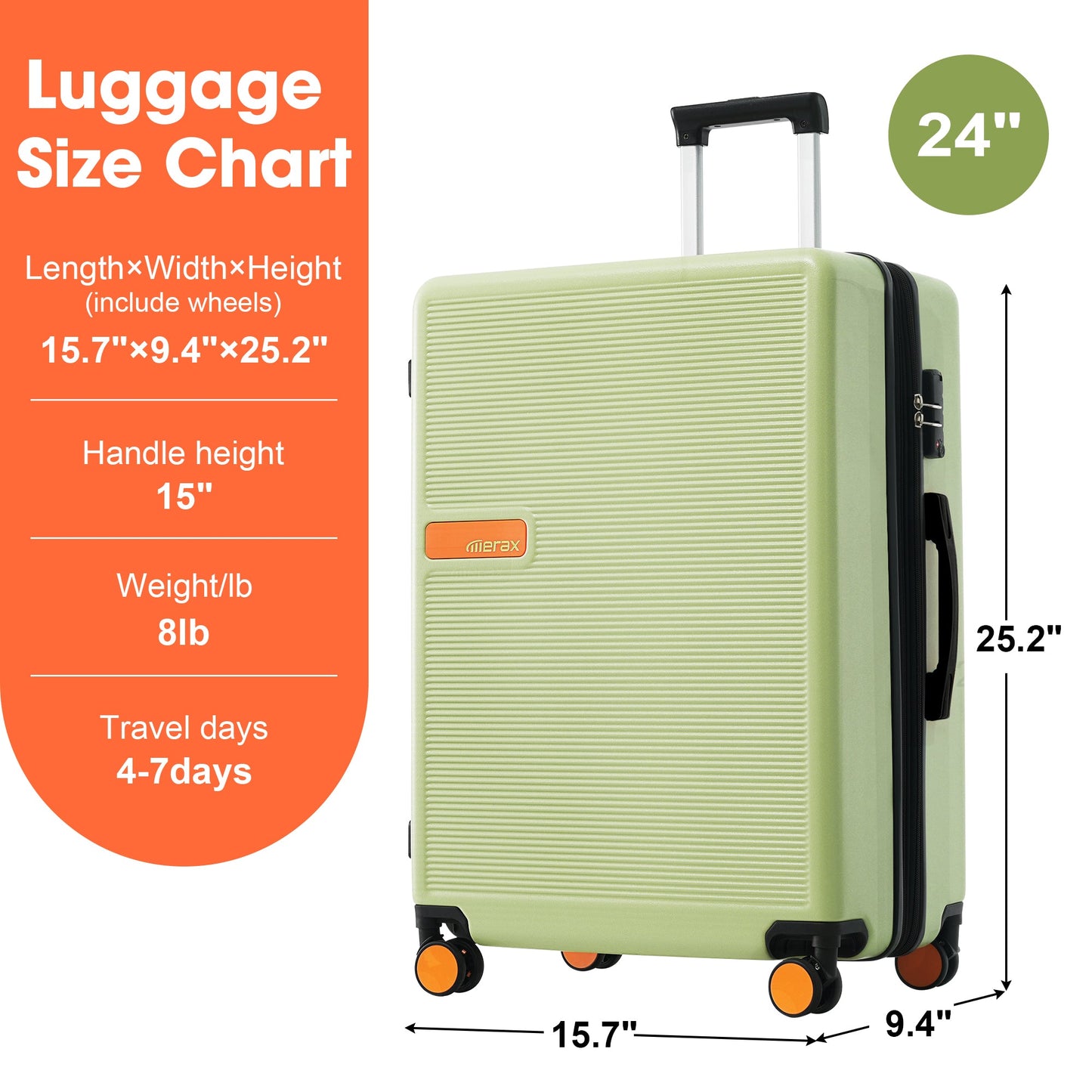 Contrast Color Hardshell Luggage 24inch Expandable Spinner Suitcase with TSA Lock Lightweight Green + ABS - Korvel
