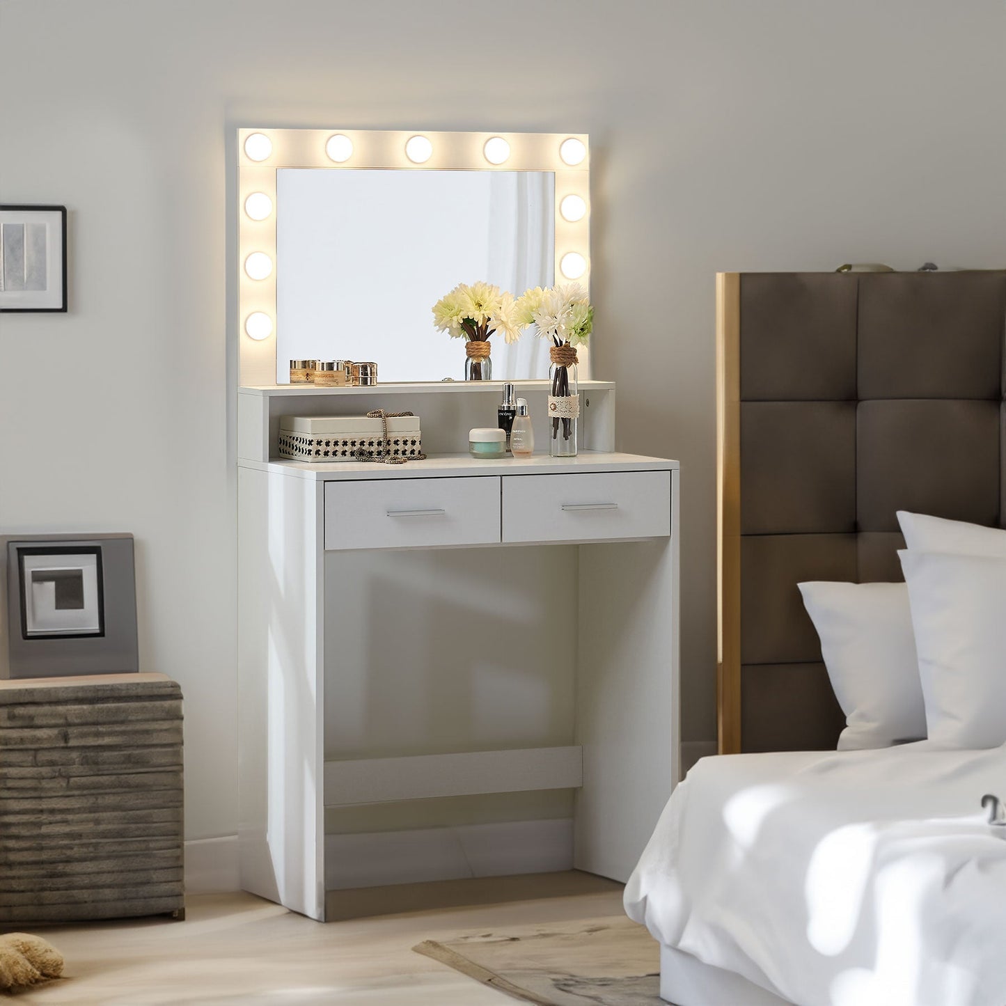 Makeup Vanity Desk with Mirror & Light - Korvel