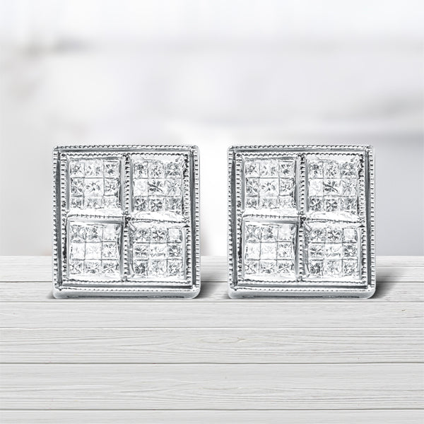 Boucles d'oreilles en diamant composite en or blanc 14K