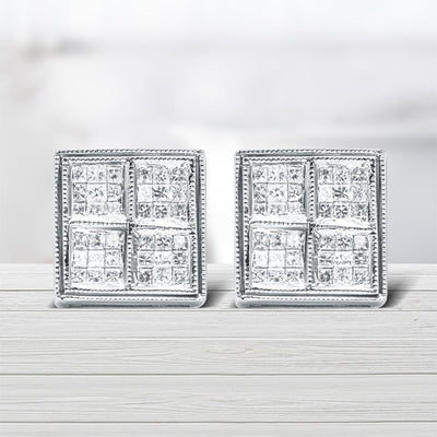 Pendientes de Stud de Diamante Compuesto en Oro Blanco de 14K