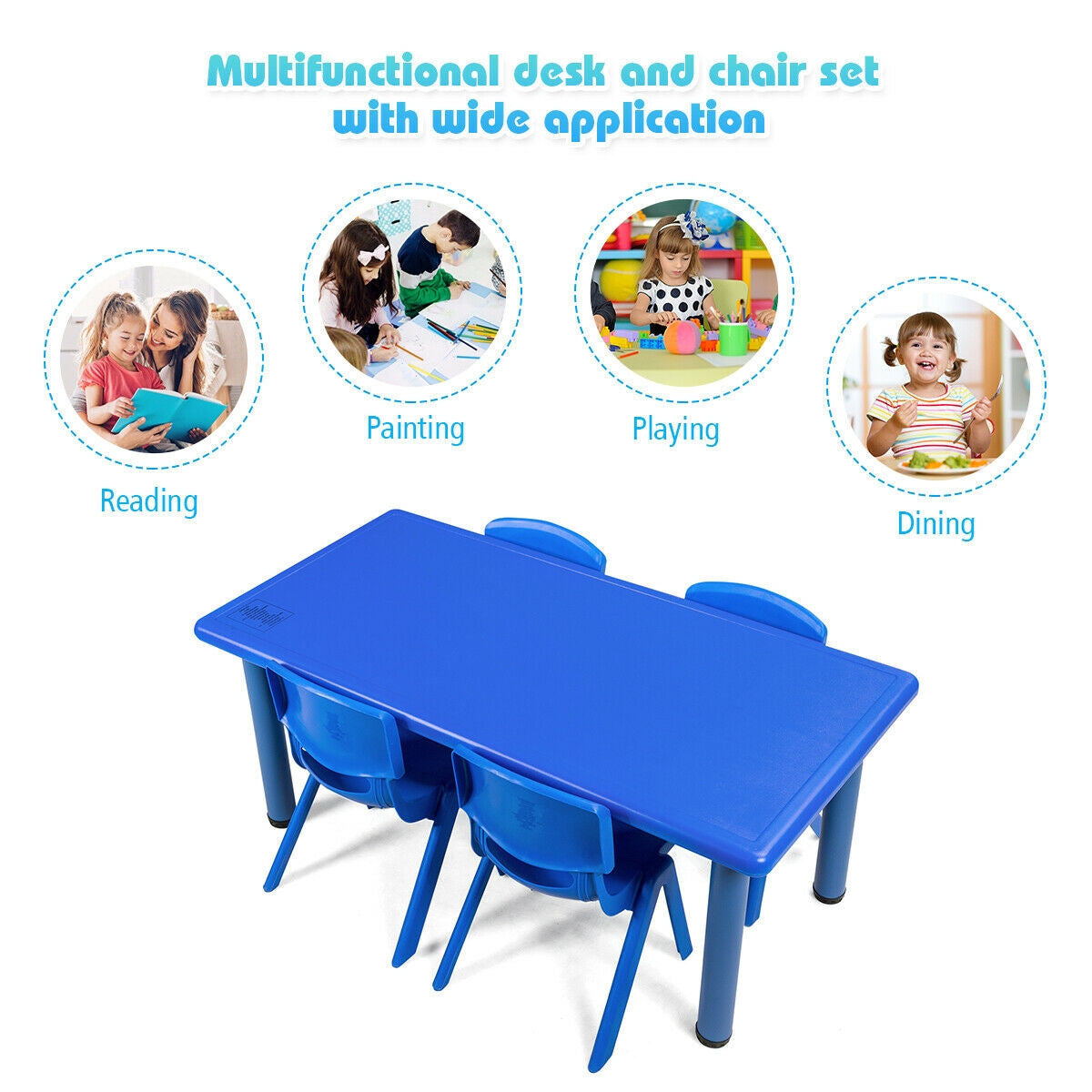 Kids Plastic Rectangular Learn and Play Table - Blue