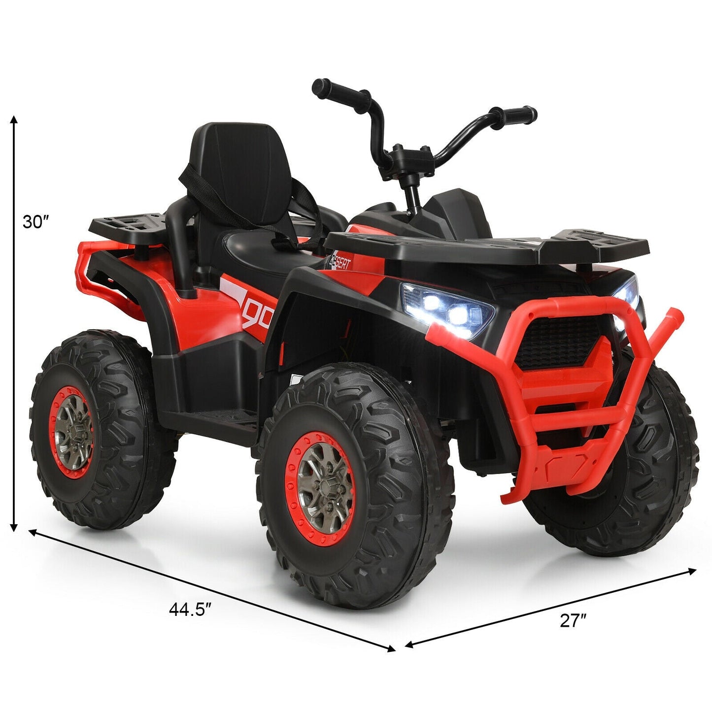 Quad ATV électrique 4 roues pour enfants 12V avec MP3 et lumières LED - Rouge