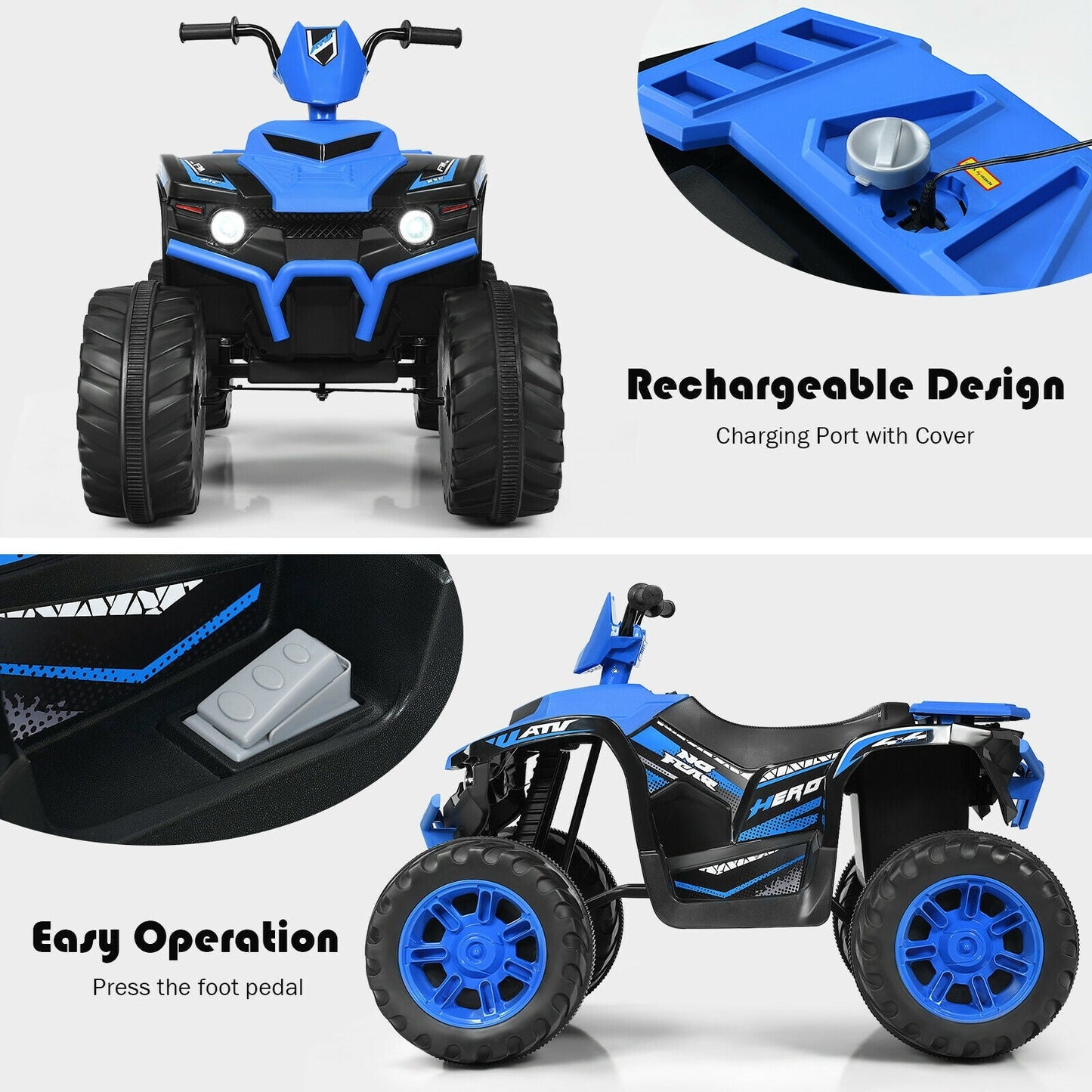 12V Kids Ride-On ATV with LED Lights - Navy