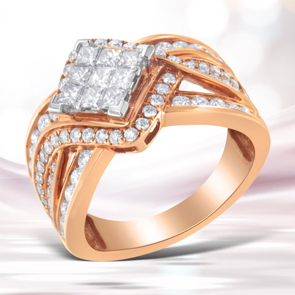 Bague Cocktail Bypass en Diamant et Or Bicolore 10KT