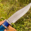 Custom 14-Inch Damascus Steel Bowie Knife with Colored Bone Handle & Leather Sheath | KBS Knives - Korvel