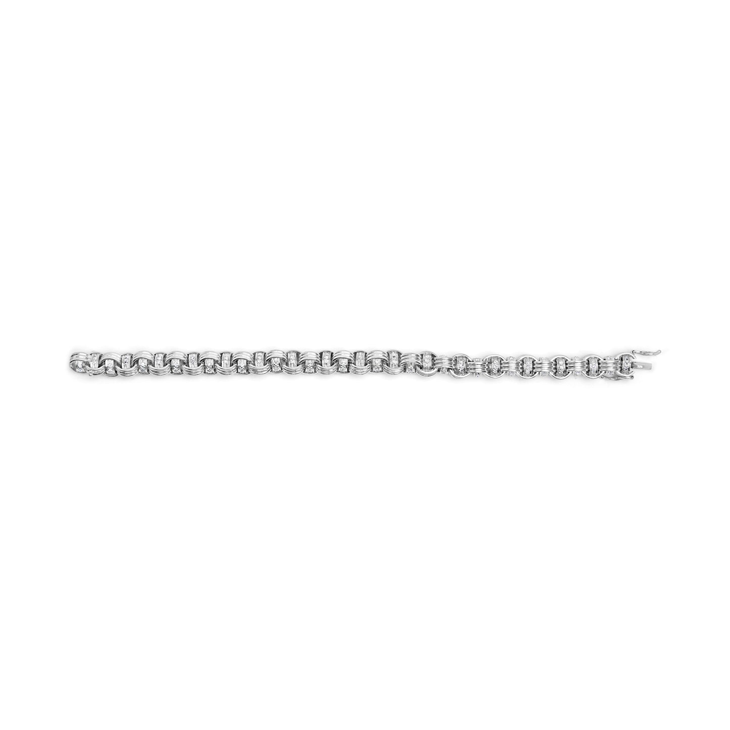 Bracelet en or blanc 14K avec diamants en maillons byzantins - 7 pouces