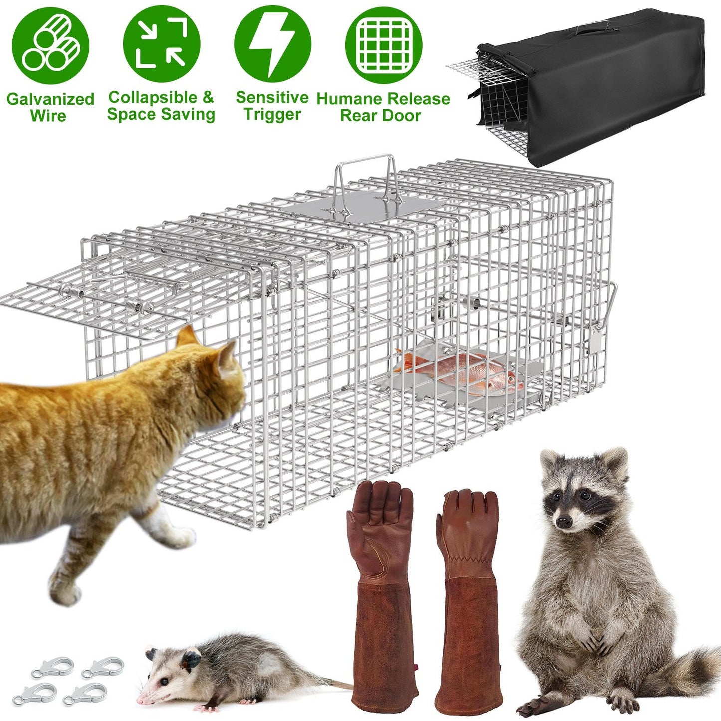Humane Live Cat Trap Cage with Waterproof Cover