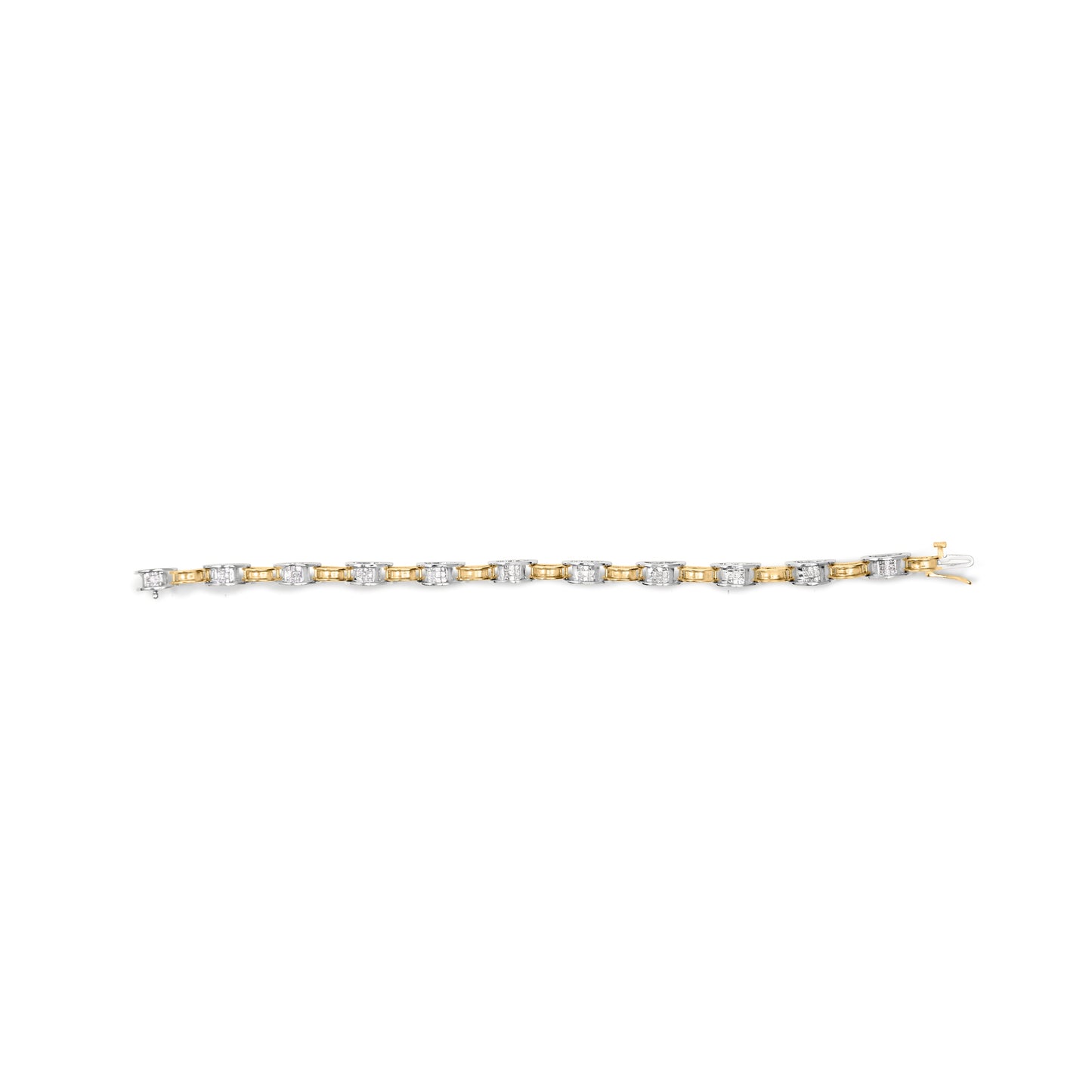 Pulsera de eslabones de diamantes en corte princesa de oro bicolor de 14K