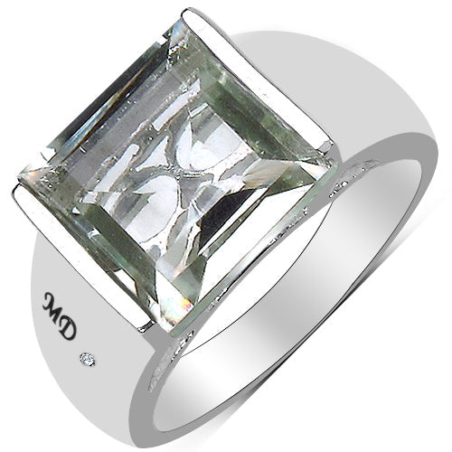 Bague en argent sterling avec améthyste verte de 5,71 carats et diamant blanc