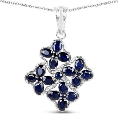 3.68 Carat Genuine Blue Sapphire Pendant in Sterling Silver