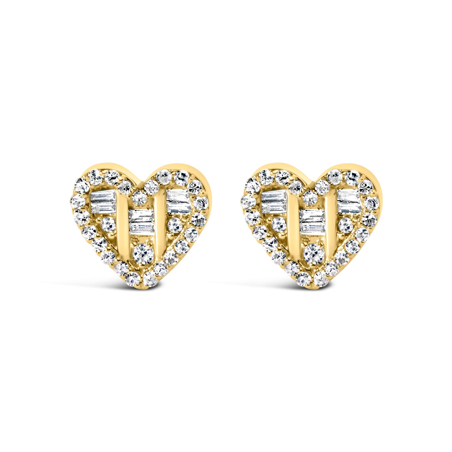 Boucles d'oreilles en diamant en forme de cœur plaquées or 14K