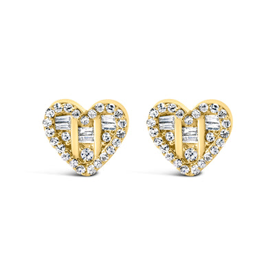 Pendientes de Diamante en Forma de Corazón Chapados en Oro de 14K