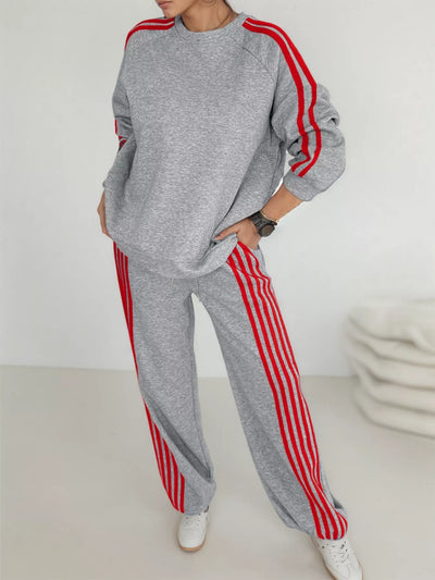 Ensemble de Sweatshirt et Pantalon Rayé Décontracté