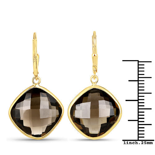 Boucles d'oreilles en argent sterling avec quartz fumé véritable de 21,40 carats