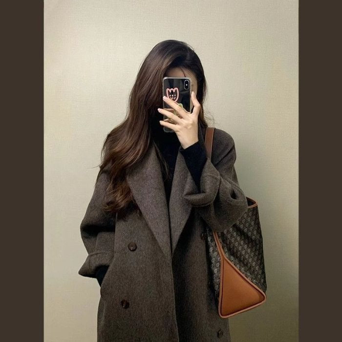 Manteau en laine coréen mi-long pour femmes