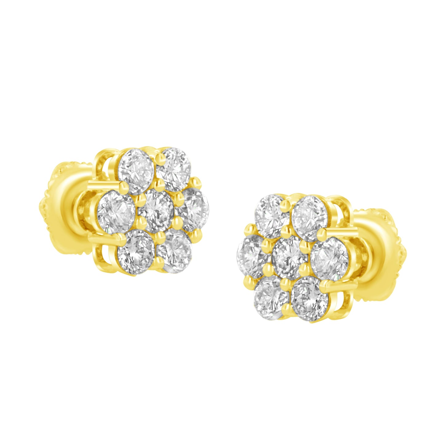 Pendientes de Flor de Diamante de Oro Amarillo de 14K - 1.0 Cttw