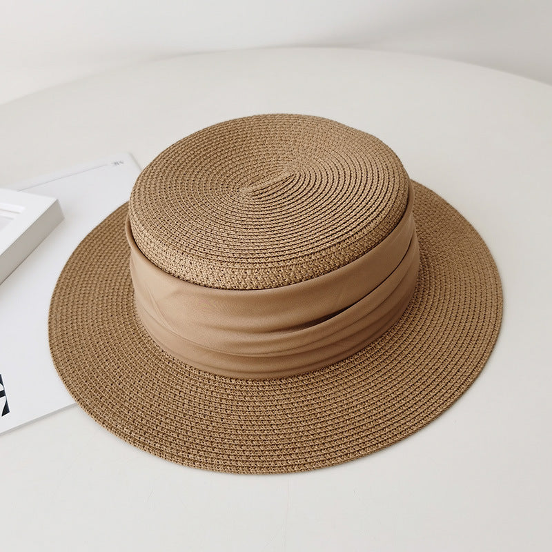 Flat Straw Hat - French Woven Top for Beach Vacations