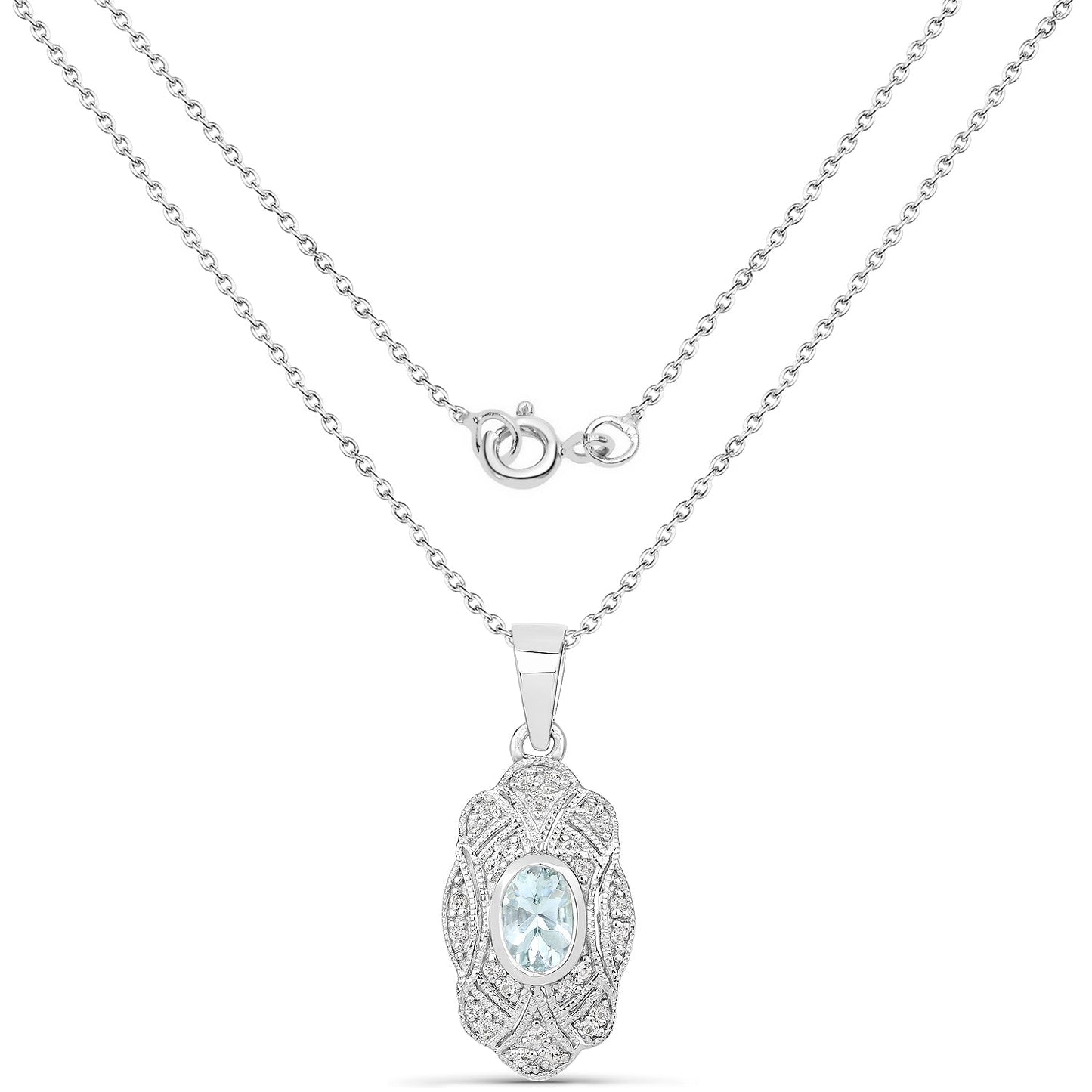 Pendentif en aigue-marine et topaze blanche de 0,48 carat en argent sterling
