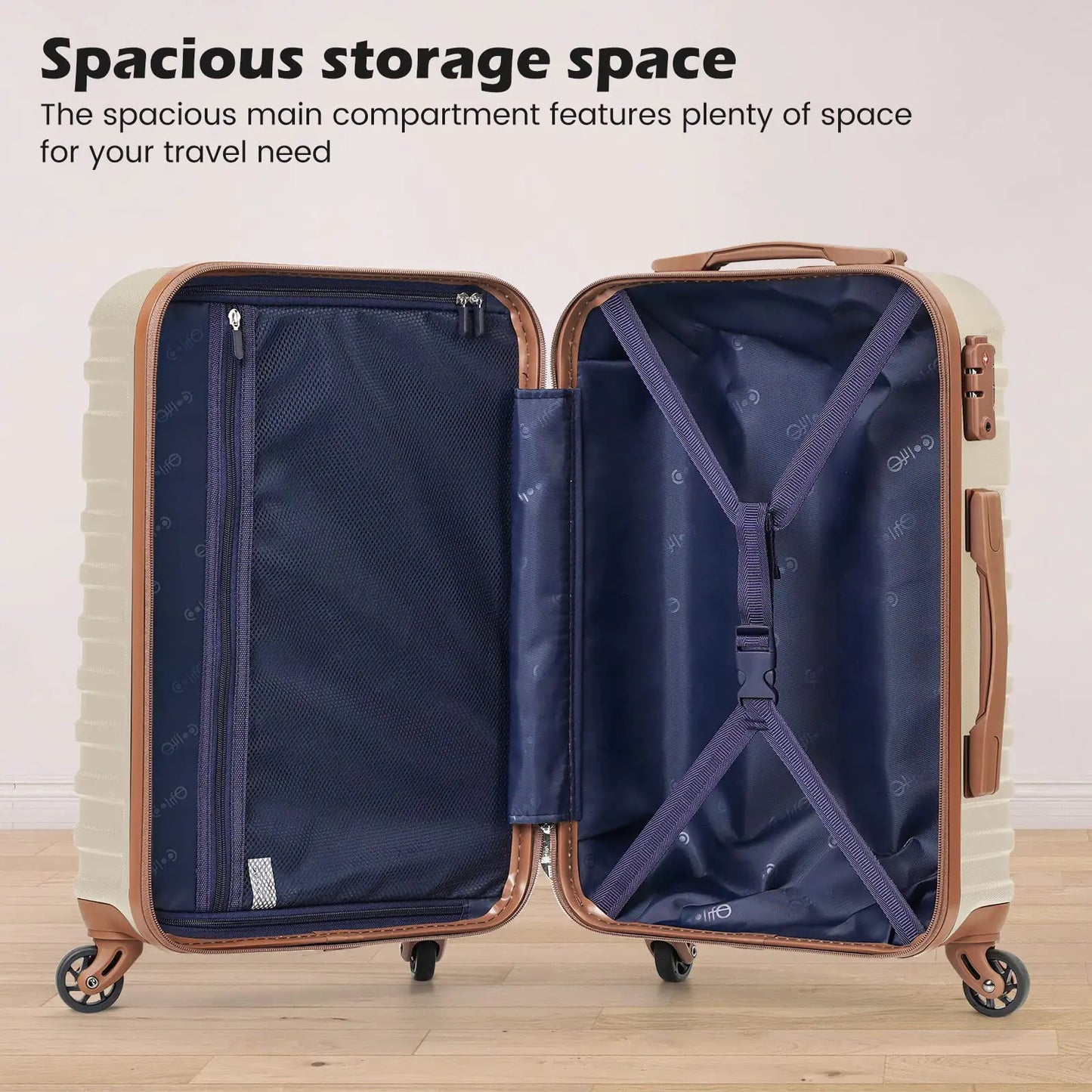 Ensemble de valises rigides Coolife 3 pièces avec verrou TSA - Rose