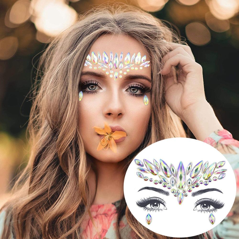Joyas de Cara Brillantes - 23 Conjuntos de Pegatinas de Maquillaje Temporales