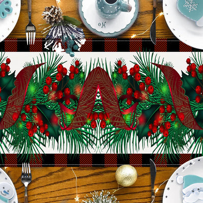 New red and black checkered table flag Christmas red fruit printed tablecloth TV cabinet decoration tablecloth home fabric - Korvel