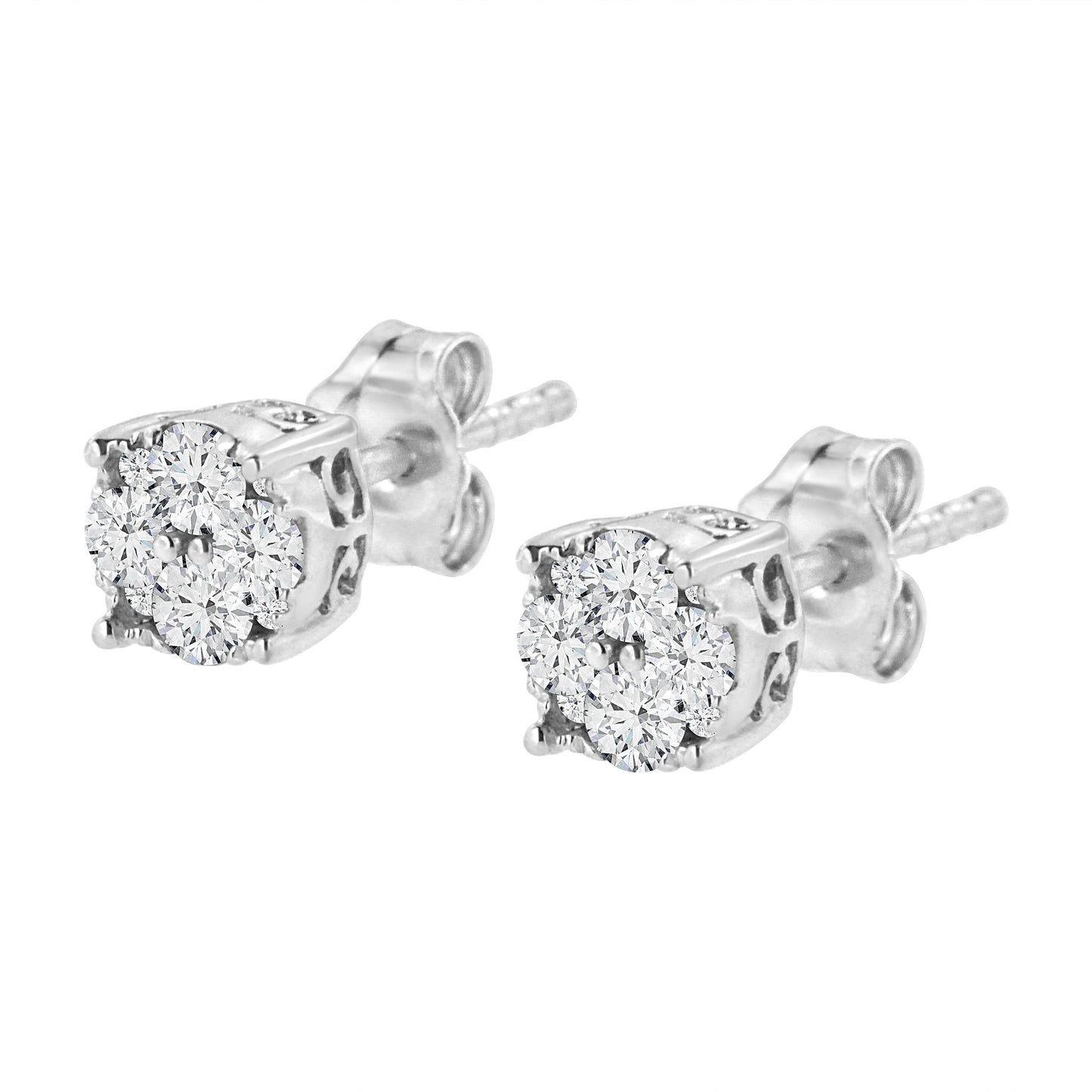 Pendientes de Stud de Diamante en Clúster de Plata Esterlina .925