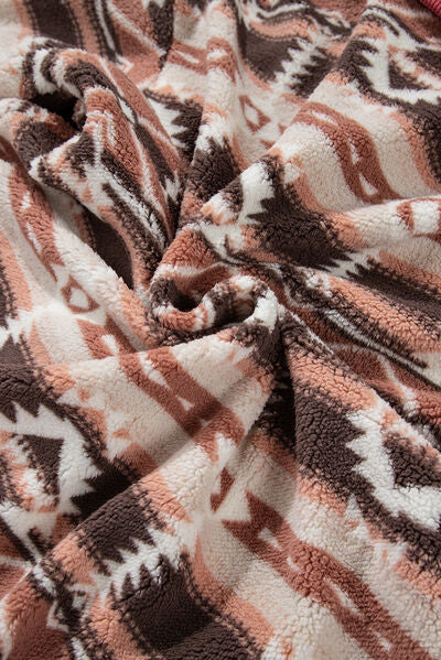 Retro Geometric Print Corduroy Trim Button-Up Jacket