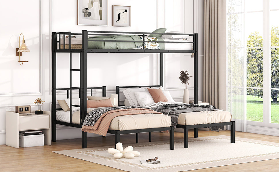 Twin over Twin & Twin Bunk Beds for 3, Twin XL over Twin & Twin Bunk Bed Metal Triple Bunk Bed, Black - Korvel